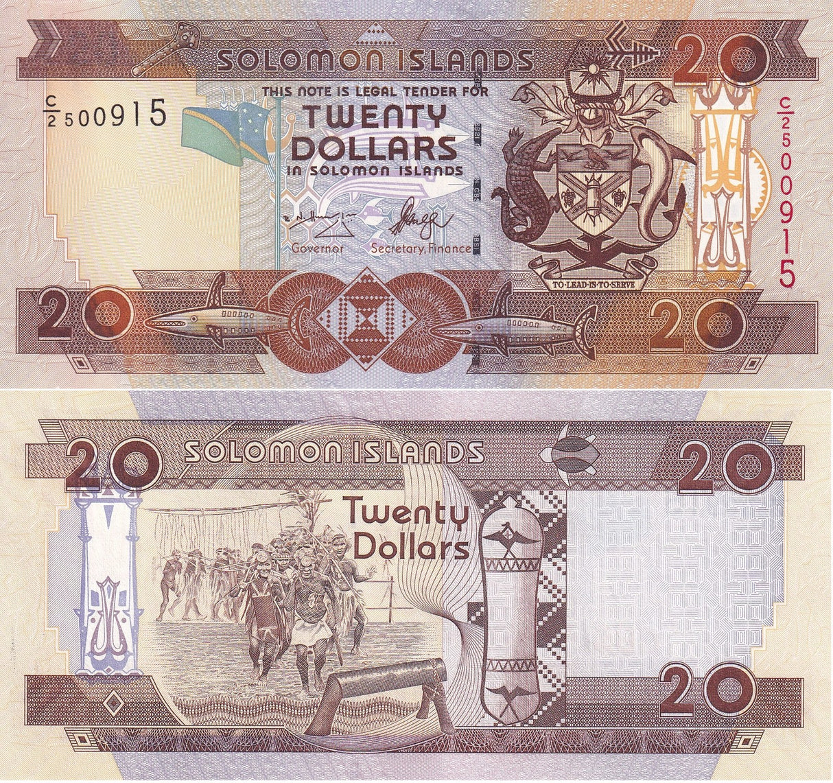 Solomon Islands 20 Dollars ND 2004 P 28 Mixed Signature & Prefix UNC