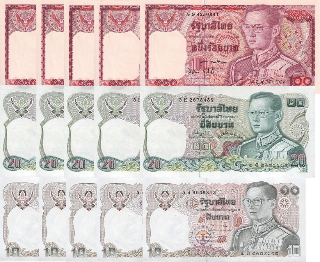 THAILAND SET 3 X 5 LOTS = 15 UNC 10 20 100 Baht P 87 88 89 RANDOM / MIXED SIGN