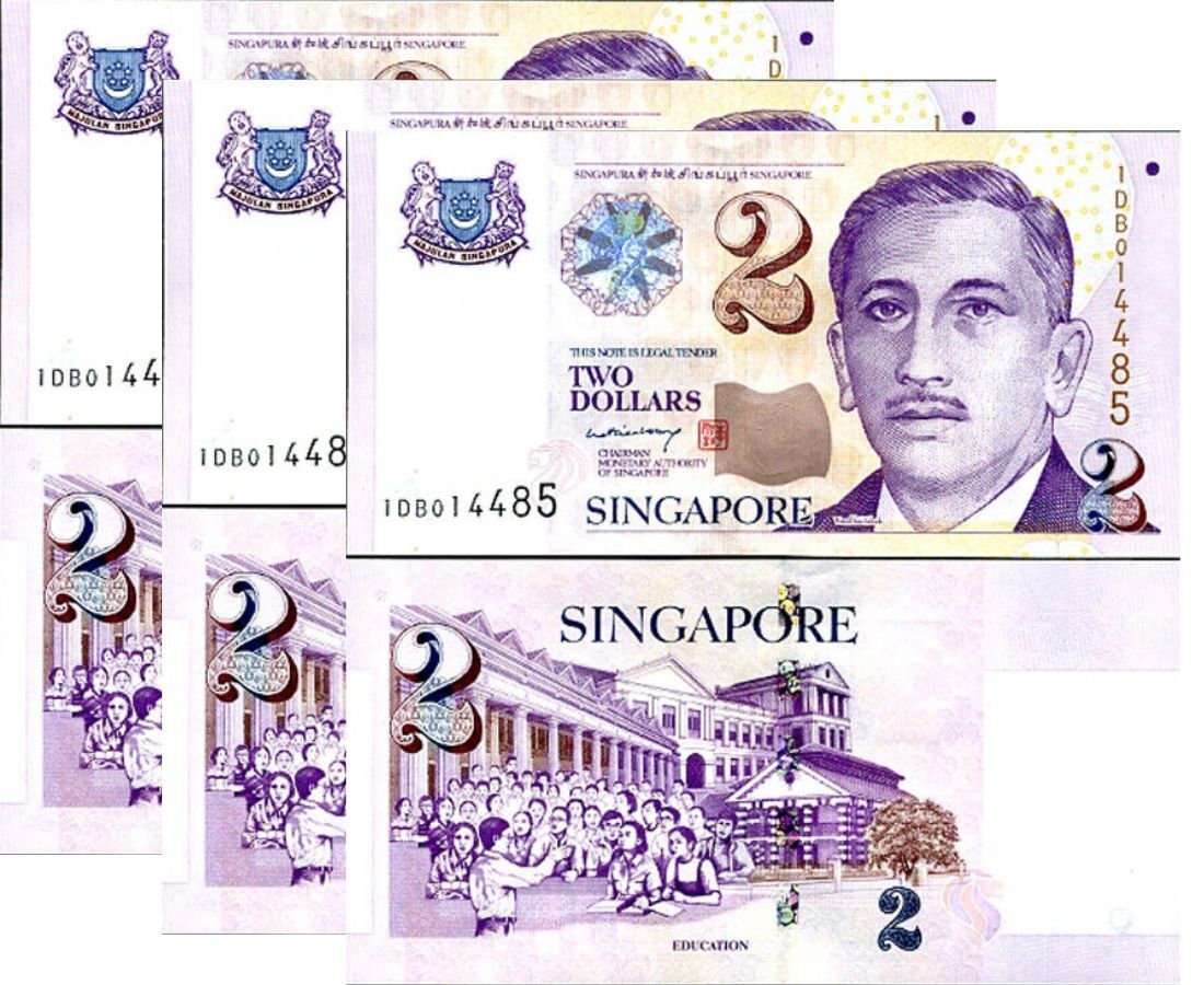 Singapore 2 Dollars ND 2005 PAPER P 45A UNC LOT 3 PCS