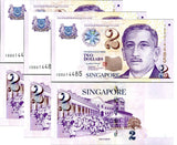 Singapore 2 Dollars ND 2005 PAPER P 45A UNC LOT 3 PCS