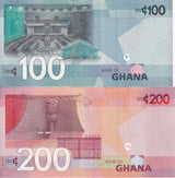 Ghana Set 2 PCS 100 200 Cedis 2022 P 50 51 UNC