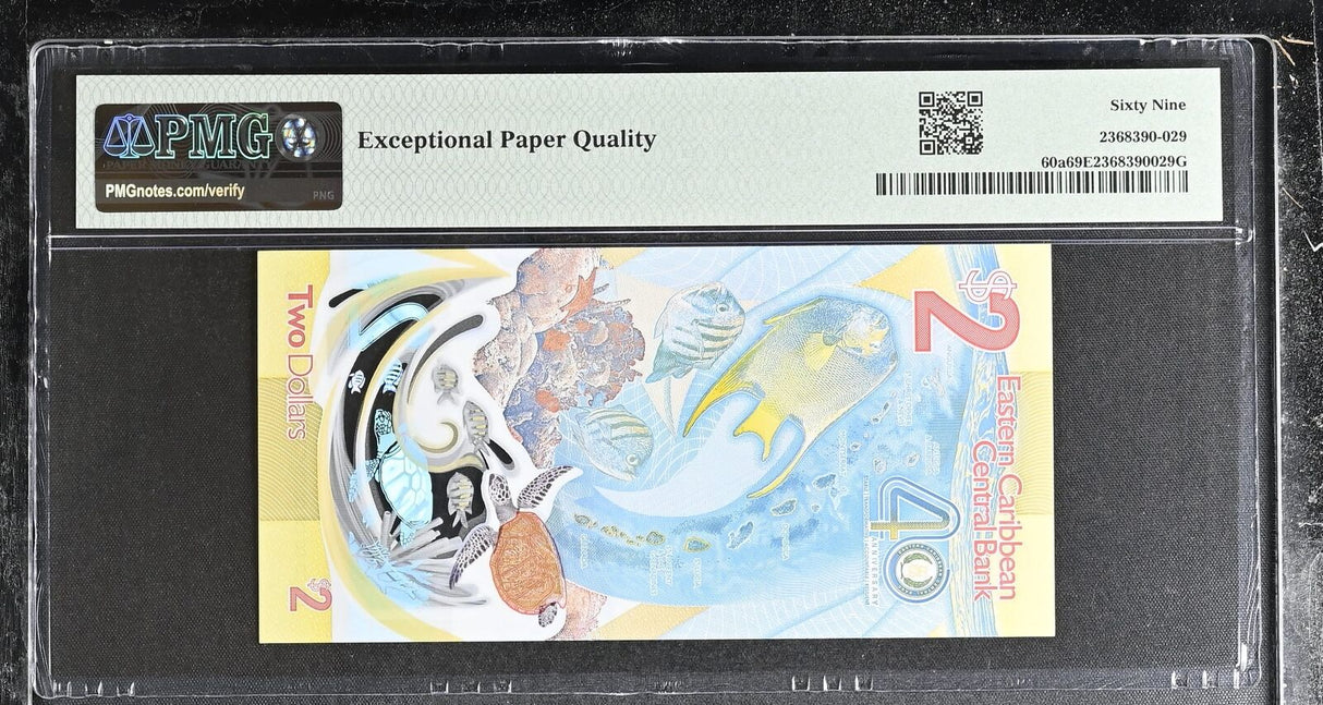 East Caribbean States 2 Dollars 2023 P 60 Superb Gem UNC PMG 69 EPQ SOLID 888886