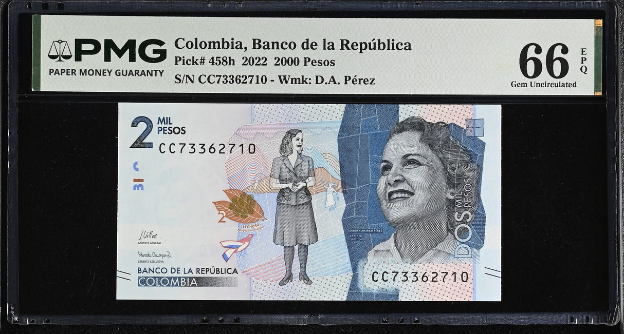 Colombia 2000 Pesos 2022 P 458 h Gem UNC PMG 66 EPQ