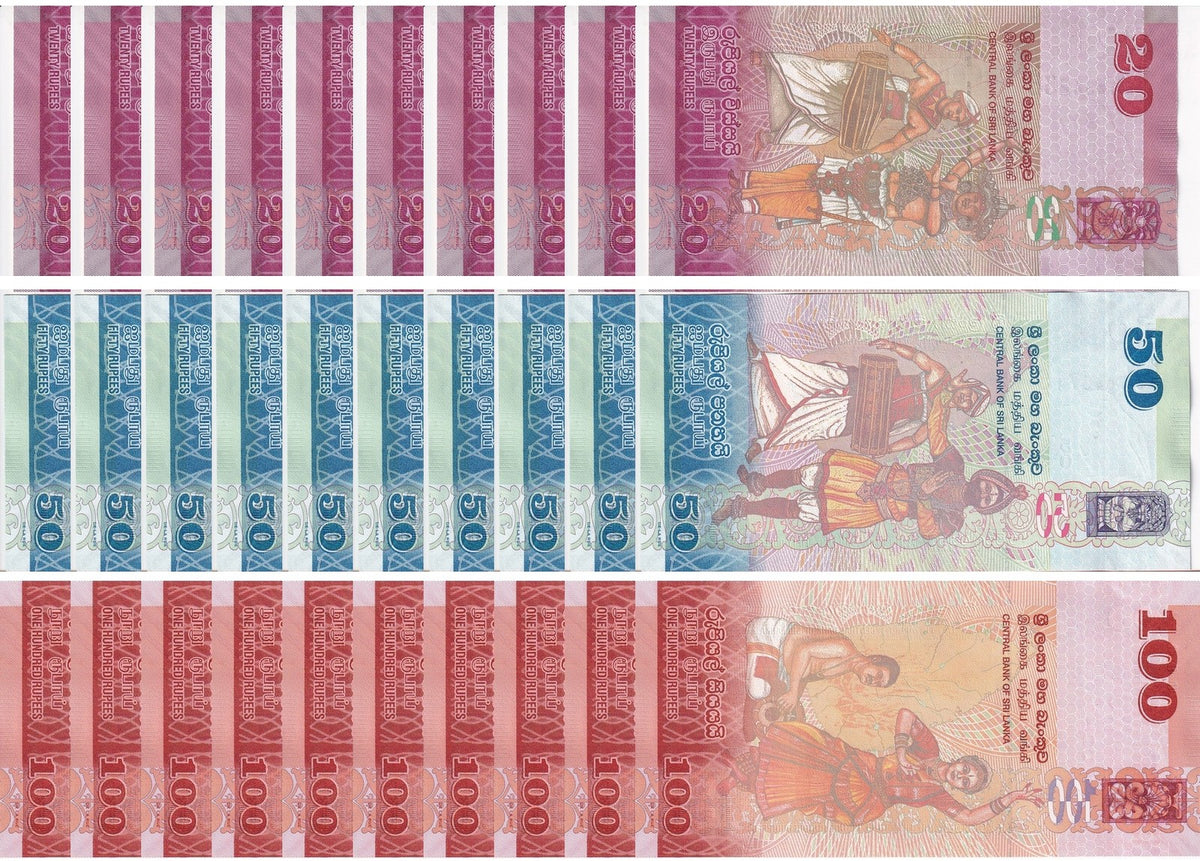 Sri Lanka Set 3 x LOT 10 = 30 UNC 20 50 100 Rupees 2022-2024 P 123 124 125