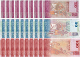Sri Lanka Set 3 x LOT 10 = 30 UNC 20 50 100 Rupees 2022-2024 P 123 124 125