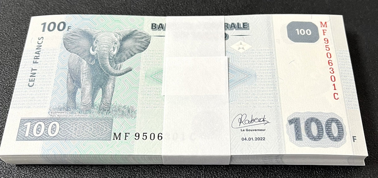 Congo 100 Francs 2022 P 98B New Sign UNC Lot 100 Pcs 1 Bundle
