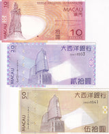 Macau Set 3 PCS 10 20 50 Patacas Random Year P 80 P 81 P 81Ac UNC