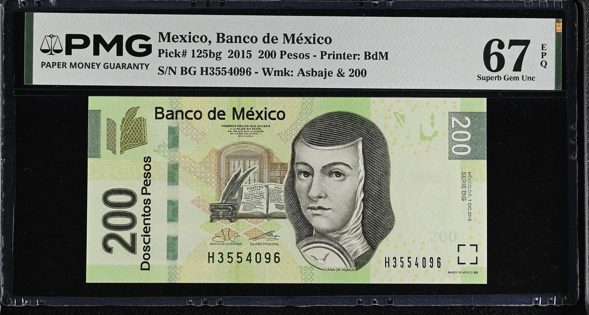 Mexico 200 Pesos 2015 P 125 bg Superb Gem UNC PMG 67 EPQ