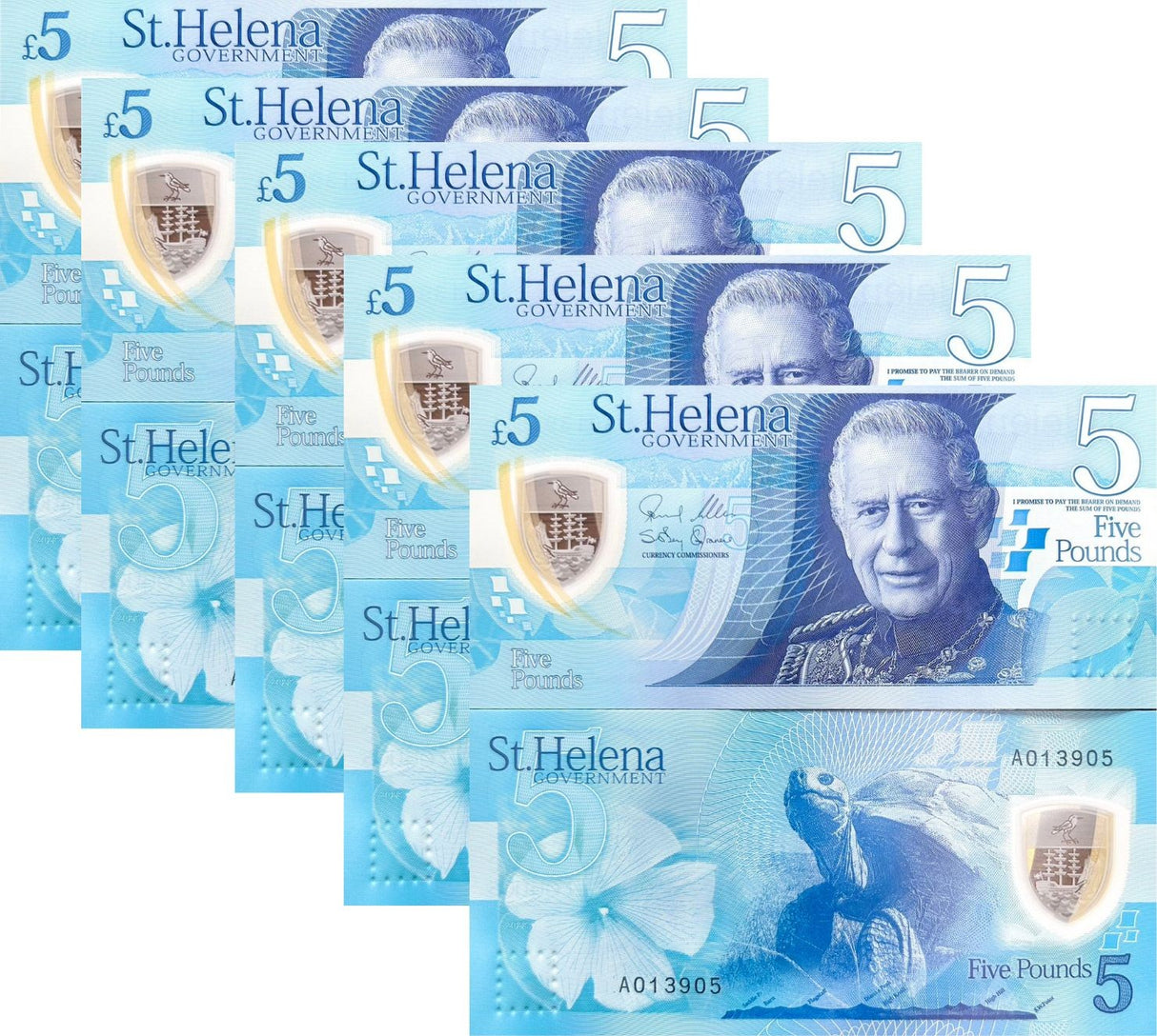 St. Helena 5 Pounds 2026 Polymer P 14 New King Charles III UNC LOT 5 Pcs