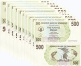 Zimbabwe 500 Dollars Bearer Cheque 2006 P 43 UNC Lot 10 Pcs