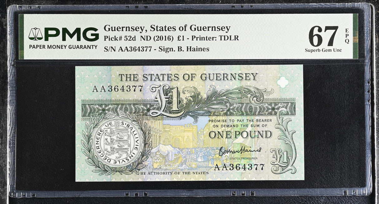 Guernsey 1 Pound ND 2016 P 52 d AA Prefix Superb Gem UNC PMG 67 EPQ