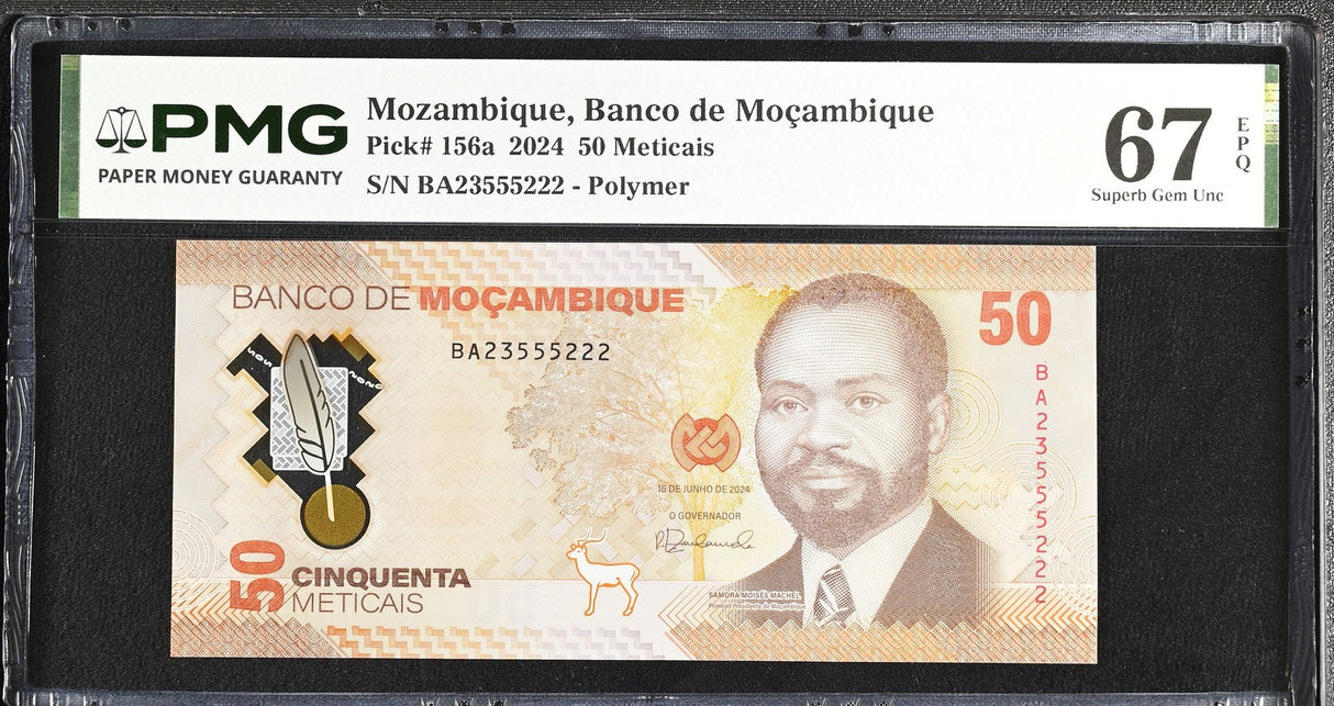 Mozambique 50 Meticais 2024 Polymer P 156 a Superb Gem UNC PMG 67 EPQ