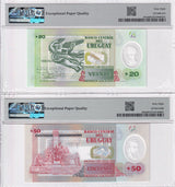 Uruguay Set 2; 20 50 Pesos 2020 P 101 P 102 Superb Gem UNC PMG 68 EPQ