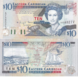 East Caribbean 10 Dollars ND 1994 P 32 v St. Vincent UNC ,Admiralty Bay Warspite