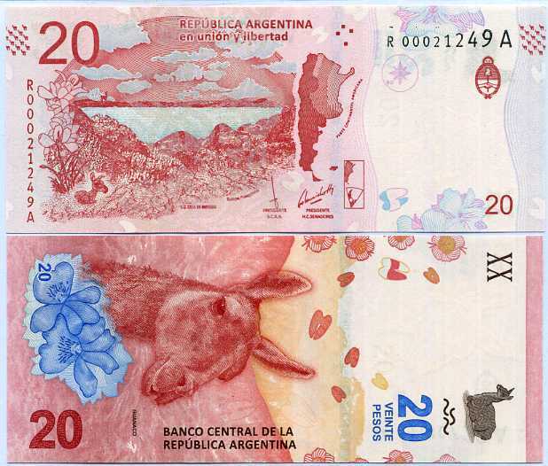 Argentina 20 Pesos ND 2017 P 361 R-A Replacement Sign F. Sturzenegger  UNC