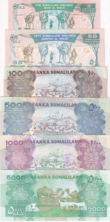 Somaliland Set 6 Pcs 5 50 100 500 1000 5000 Shillings 1994-2015 P 1 5 7-21 UNC