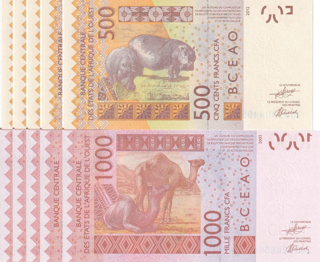 WAS Burkina Faso Set 2 x Lot 5=10 UNC 500 1000 Francs 2026 P 319C P 315C New