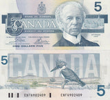 Canada 5 Dollars 1986 Sign Crow & Bouey P 95 a UNC , Kingfisher