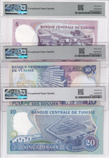 Tunisia Set 3; 5 10 20 Dinars 1983 P 79-P 81 Gem UNC PMG 66 EPQ Wmk H.Bourguiba