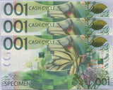 KBA Giori Butterfly 001 Cash Cycle SPECIMEN TEST NOTE Lot 3 PCS