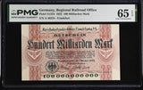 Germany 100 Milliarden Mark 1923 P S1224 Gem UNC PMG 65 EPQ Regional Railroad