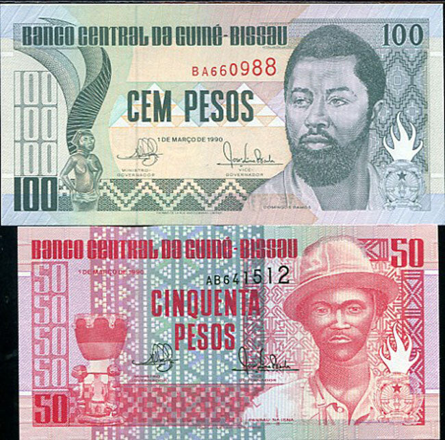 Guinea Bissau Set 2 Pcs 50 100 Pesos 1990 P 10 11 UNC
