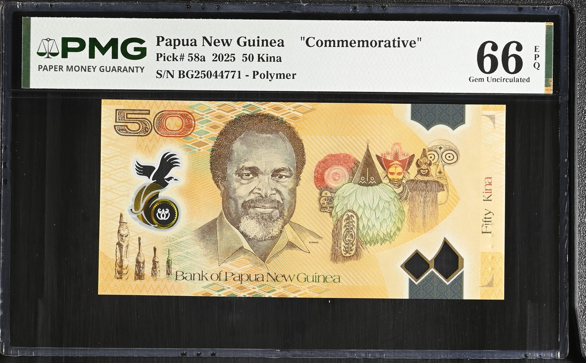 Papua New Guinea 50 Kina 2025 P 58 a Polymer Commemorative Gem UNC PMG 66 EPQ