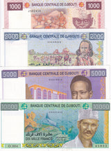 Djibouti Set 4 Pcs 1000 2000 5000 10000 Francs ND 2005 2021 P 42 43 44 45 UNC