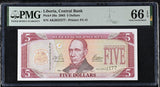 Liberia 5 Dollars 2003 P 26 a Gem UNC PMG 66 EPQ