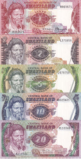 Swaziland Set 5 UNC 1 2 5 10 20 Emalangeni ND 1974 1982-1986 P 1 8 9 10 11 b