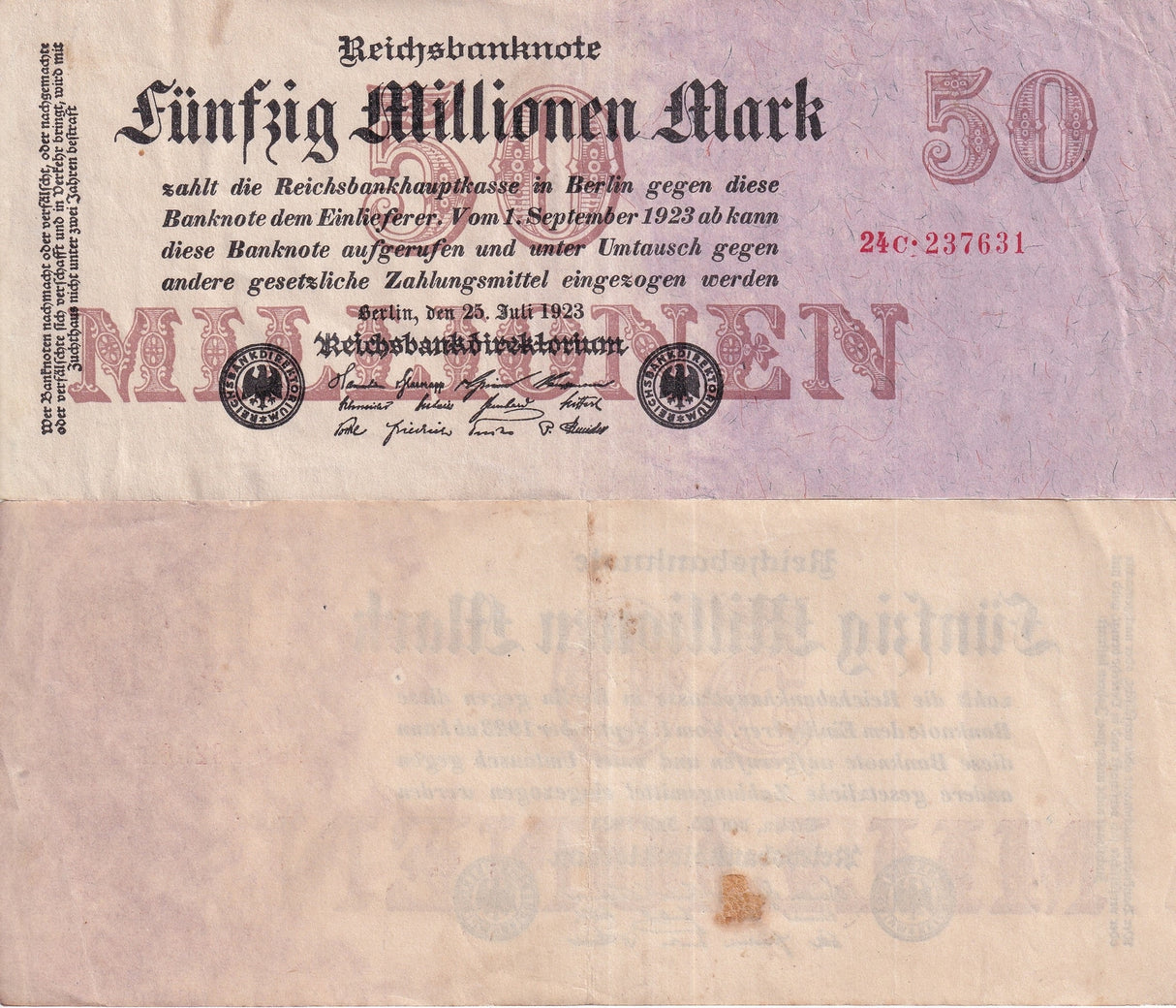 Germany 50000000 50 Million Mark 1923 P 98 USED / Circulated
