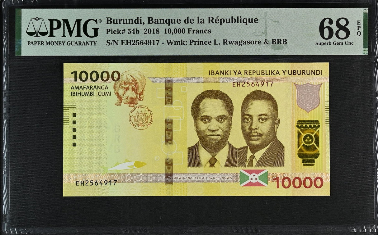 Burundi 10000 Francs 2018 P 54 b Superb Gem UNC PMG 68 EPQ