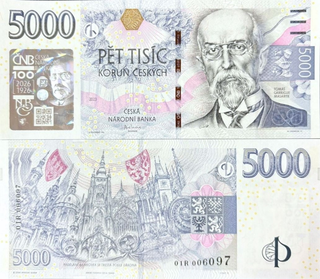 Czech Republic 5000 Korun 2023/2026 P 33 new UNC, 100th Commemorative ...