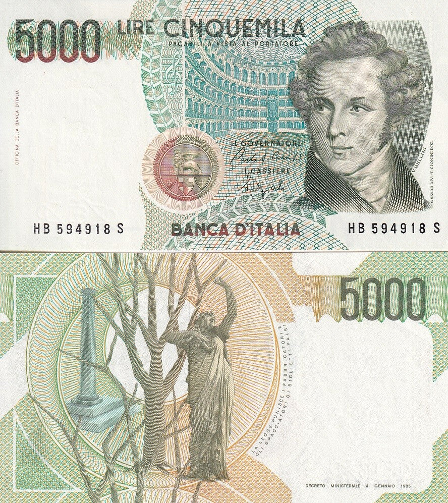 Italy 5000 Lire 1985 P 111 b UNC