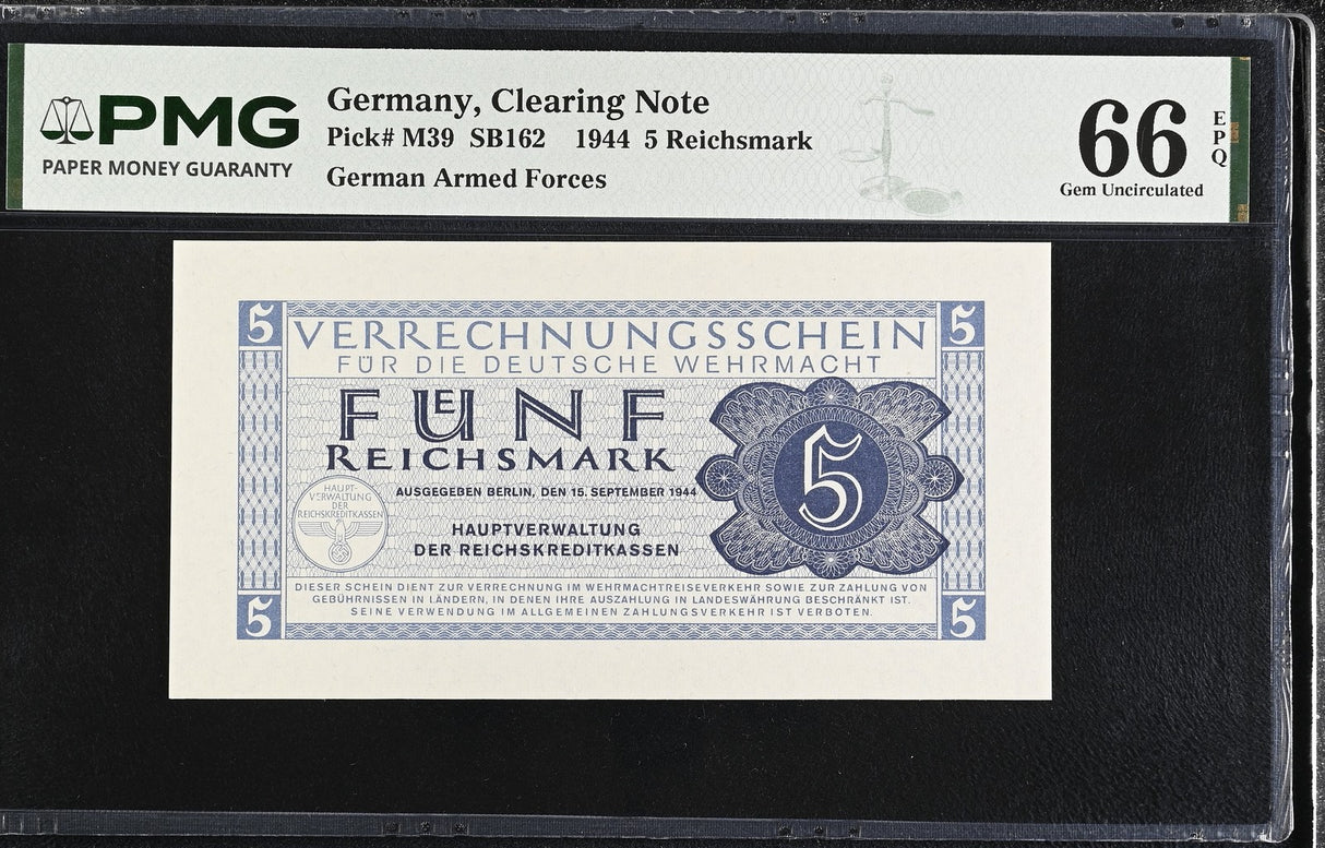 Germany 5 Reichsmark 1944 P M39 Gem UNC PMG 66 EPQ