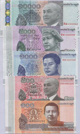 Cambodia Set 5 UNC 100 500 1000 5000 10000 Riels 2014-2015/2017 P 65 66 67 68 69