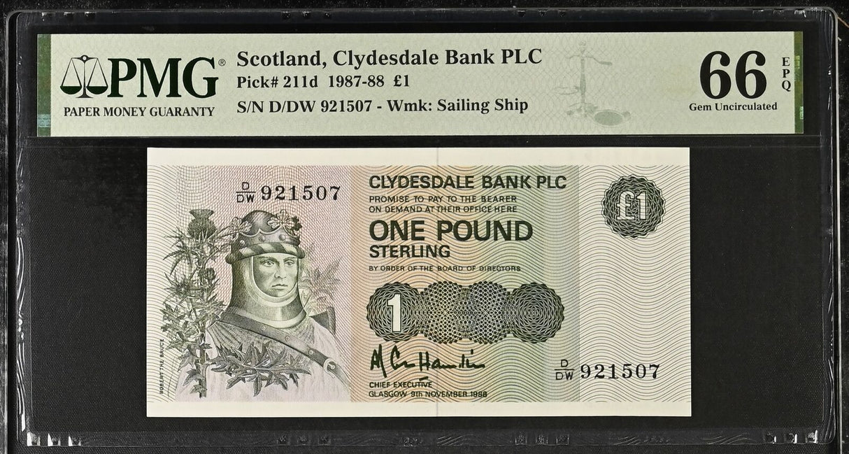 Scotland 1 Pound 1988 P 211 d Gem UNC PMG 66 EPQ