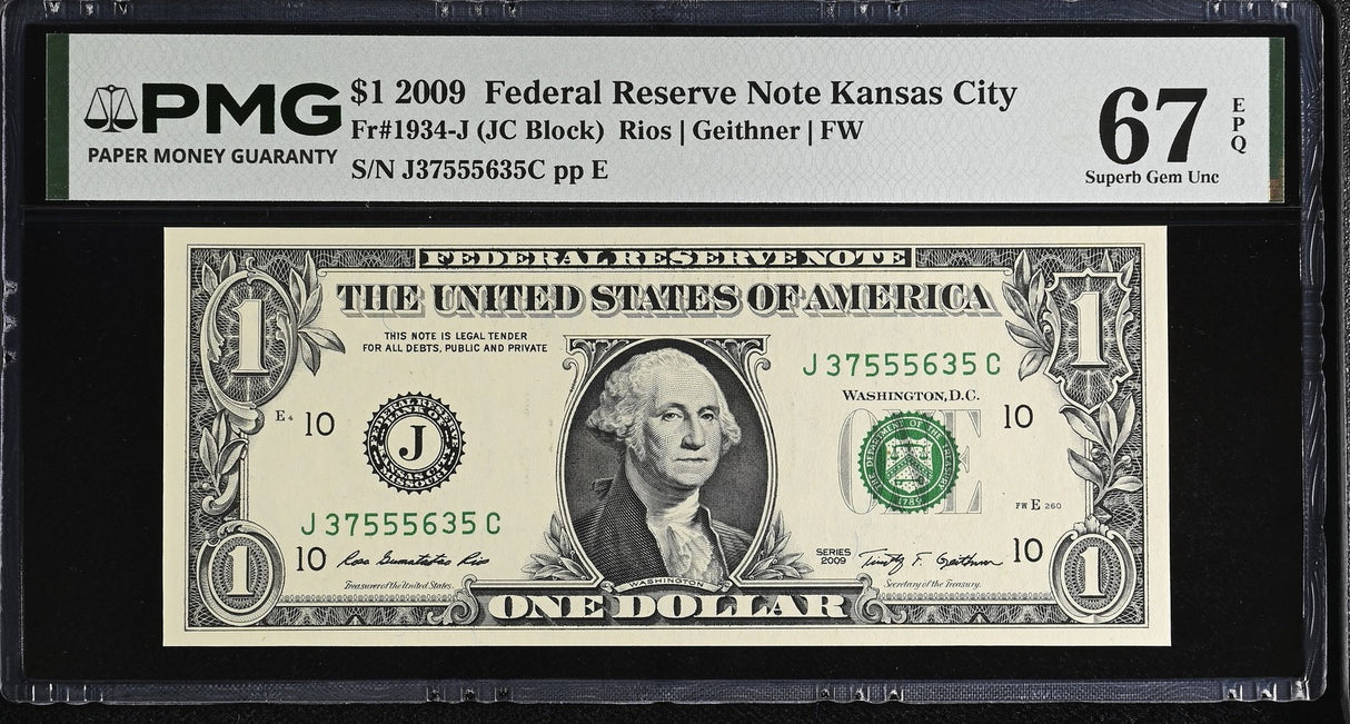 United States 1 Dollar USA 2009 P 530 J Kansas Superb Gem UNC PMG 67 EPQ
