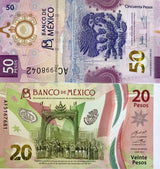 Mexico set 2 Pcs 20 50 Pesos 2021 / 2023 Polymer P 132 133 Mixed Date/Sign UNC