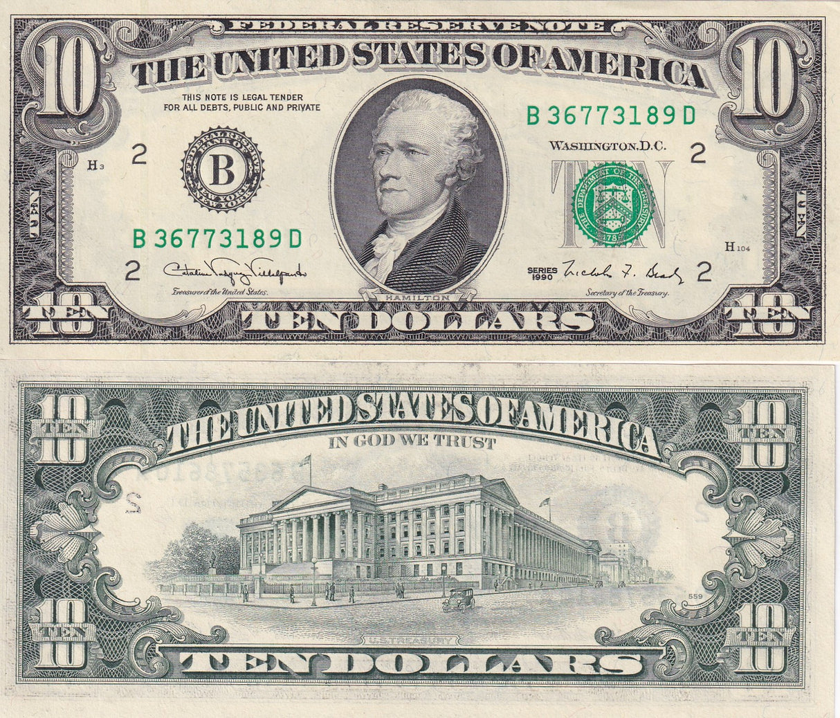 United States 10 Dollars USA 1990 P 486 B New York NY UNC