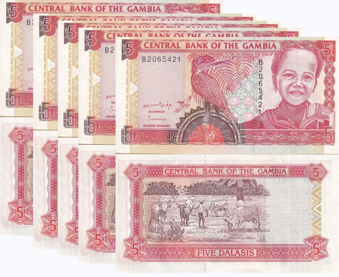 Gambia 5 Dalasis ND 1996 P 16 UNC LOT 5 PCS