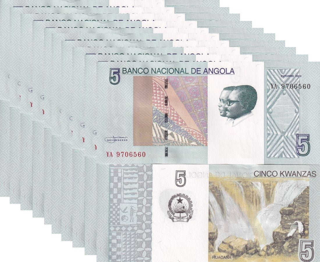 Angola 5 Kwanzas 2012/2017 P 151A UNC LOT 10 PCS 1/10 BUNDLE