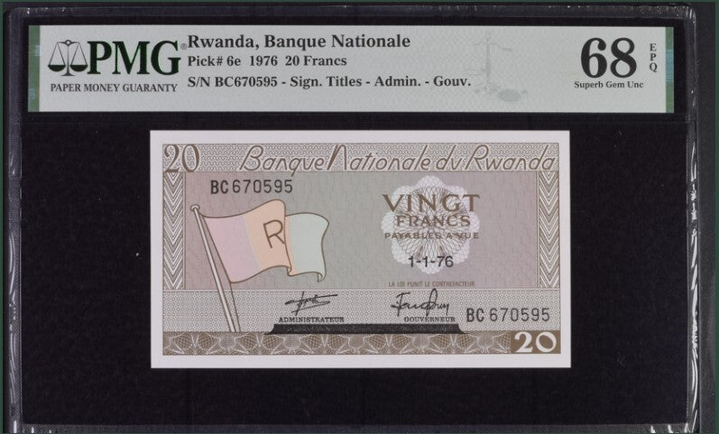 Rwanda 20 Francs 1976 P 6 e Superb Gem UNC PMG 68 EPQ
