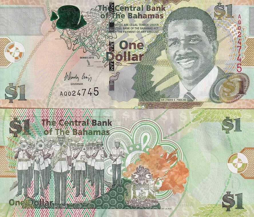 Bahamas 1 Dollar 2015 P 71A UNC ,TDLR ,Sir Lynden O. Pindling