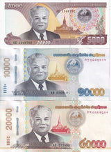 Laos Set 3 UNC 5000 10000 20000 Kip 2020 / 2022 P New Lot 5 Sets = 15 Pcs