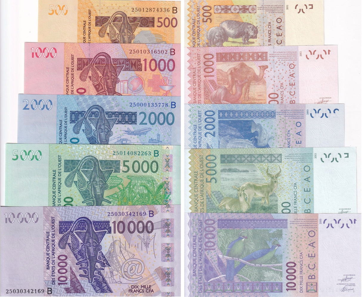 WAS BENIN SET 5 UNC (500 XF) 1000 2000 5000 10000 FR. 2025 P 215-219