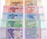 WAS BENIN SET 5 UNC (500 XF) 1000 2000 5000 10000 FR. 2025 P 215-219