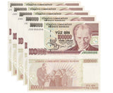 TURKEY 100000 LIRASI LIRA 1997 P 206 UNC LOT 5 PCS