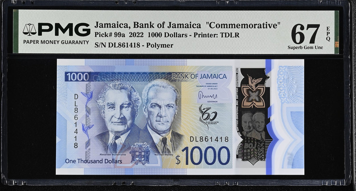 Jamaica 1000 Dollars 2022 P 99 a Commemorative Superb Gem UNC PMG 67 EPQ