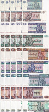 Myanmar set 9 X 5 SETS = 45 UNC 1 5 -200 500 1000 Kyats 1995-2004 P 69 70 -79 80